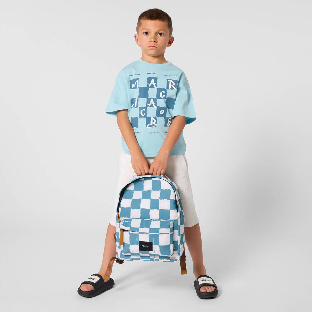 MARC JACOBS-تيشيرت بشعار مربعات قطن لون أزرق للأولاد | Childrensalon