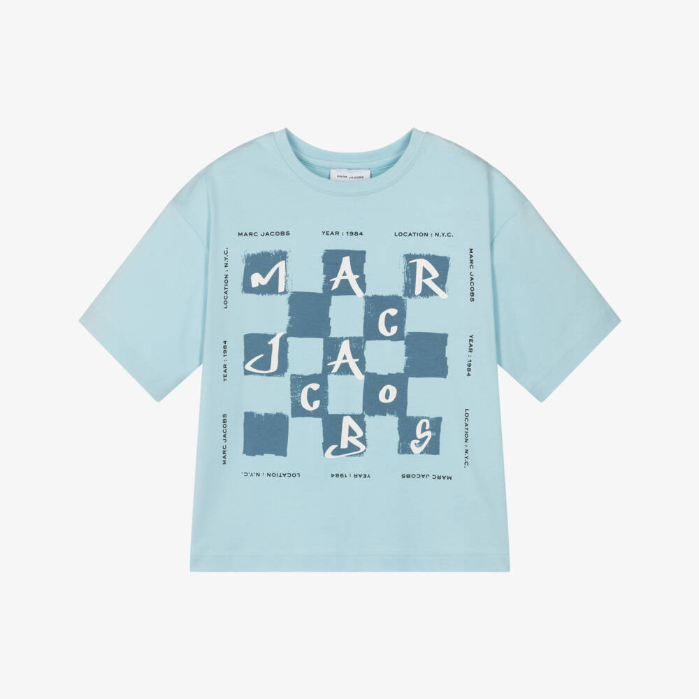 MARC JACOBS-Boys Blue Cotton Checkerboard Logo T-Shirt | Childrensalon