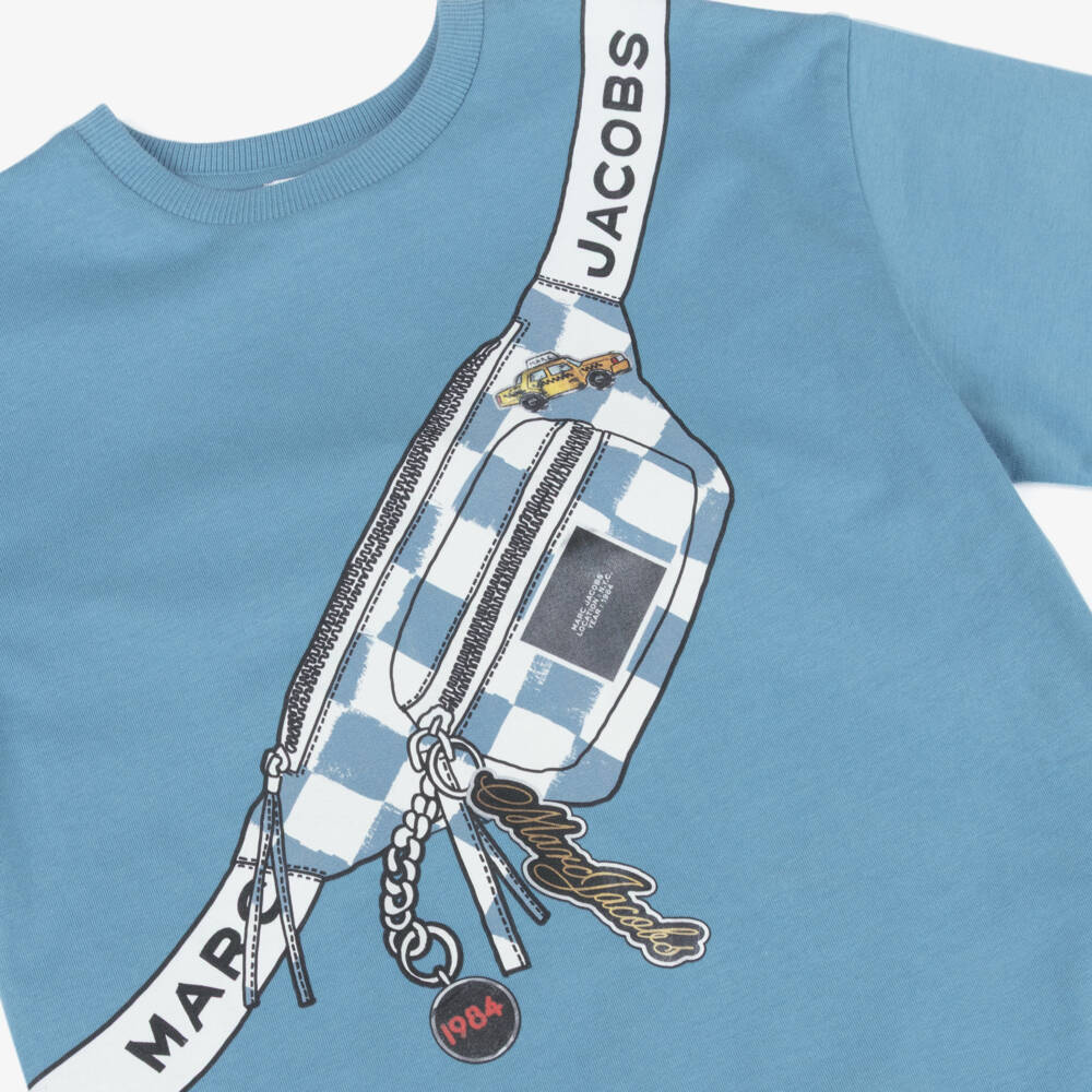 MARC JACOBS-Boys Blue Cotton T-Shirt with Belt Bag Graphic | Childrensalon