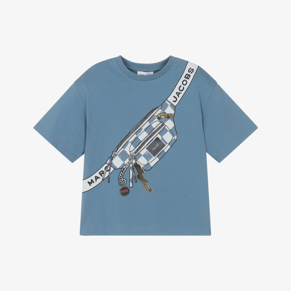 MARC JACOBS-Boys Blue Cotton T-Shirt with Belt Bag Graphic | Childrensalon