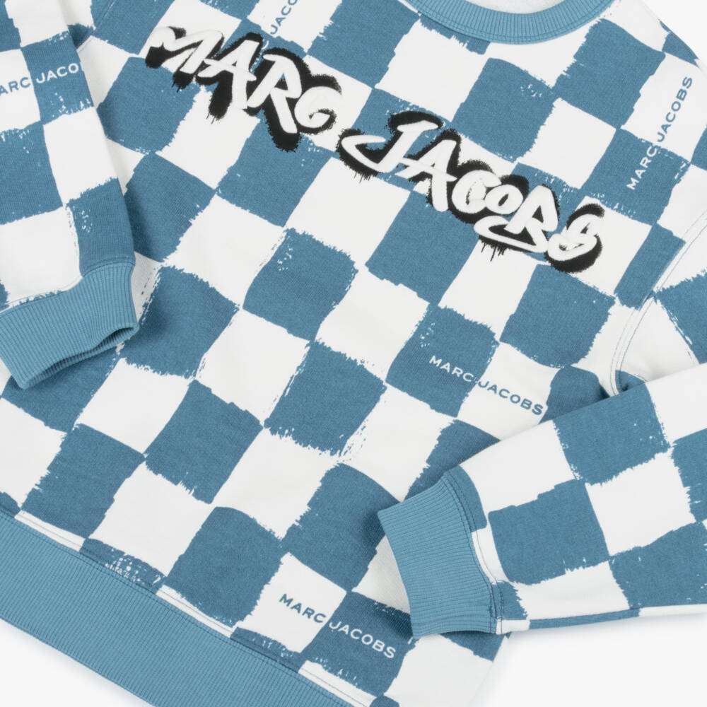 MARC JACOBS-Boys Blue & White Checkerboard Cotton Sweatshirt | Childrensalon