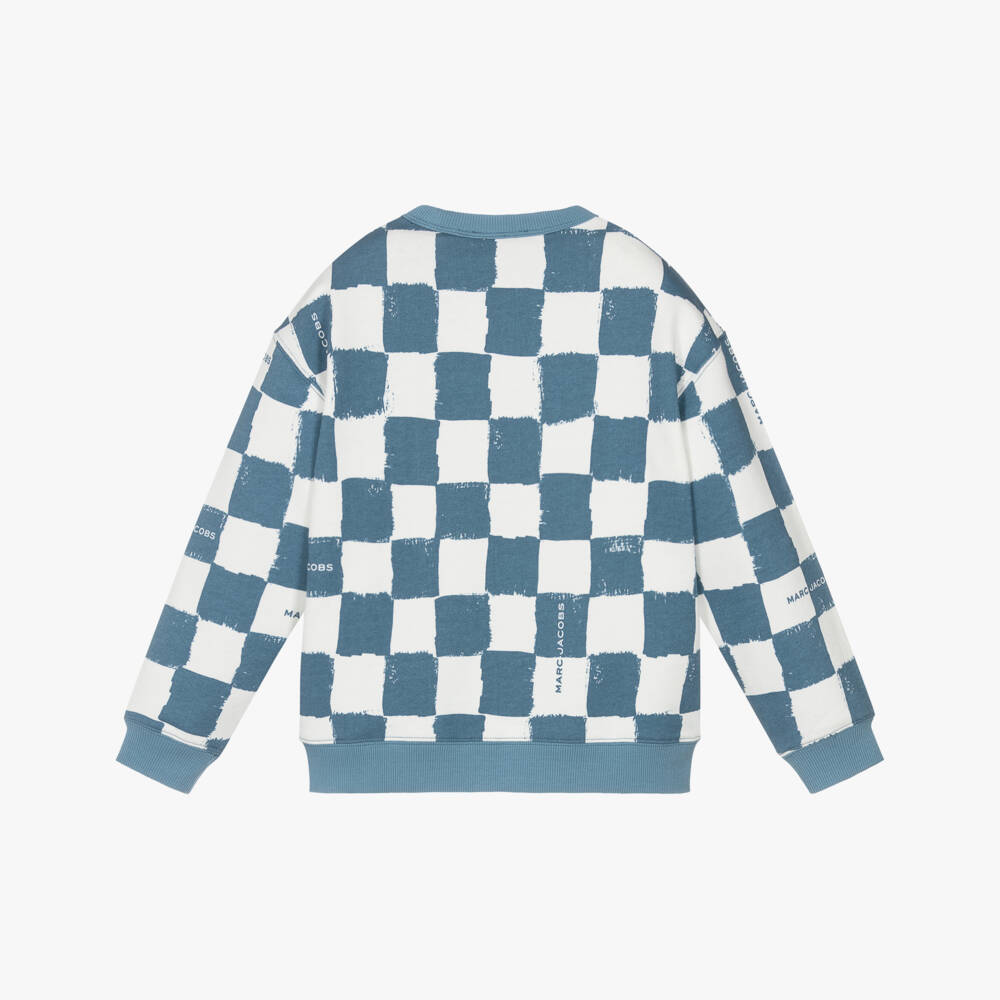 MARC JACOBS-Boys Blue & White Checkerboard Cotton Sweatshirt | Childrensalon