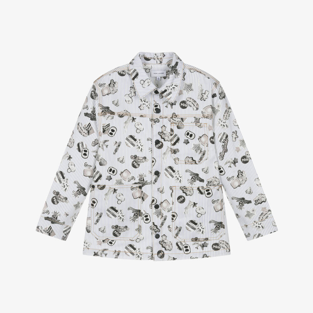 MARC JACOBS-Boys Blue & White Striped Cotton Overshirt | Childrensalon