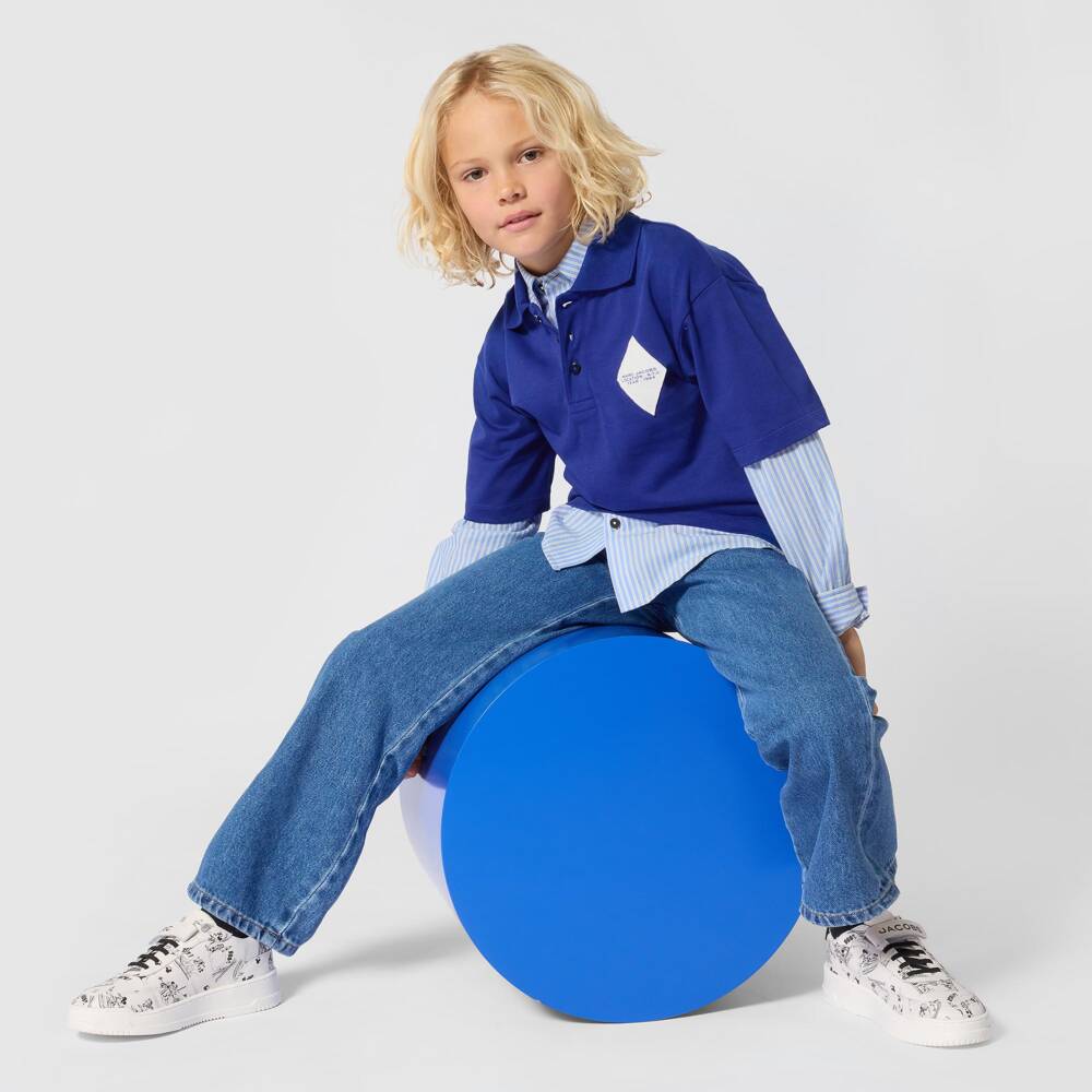 MARC JACOBS-Boys Cobalt Blue Cotton Argyle Polo Shirt | Childrensalon