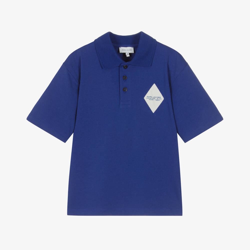 MARC JACOBS-Boys Cobalt Blue Cotton Argyle Polo Shirt | Childrensalon