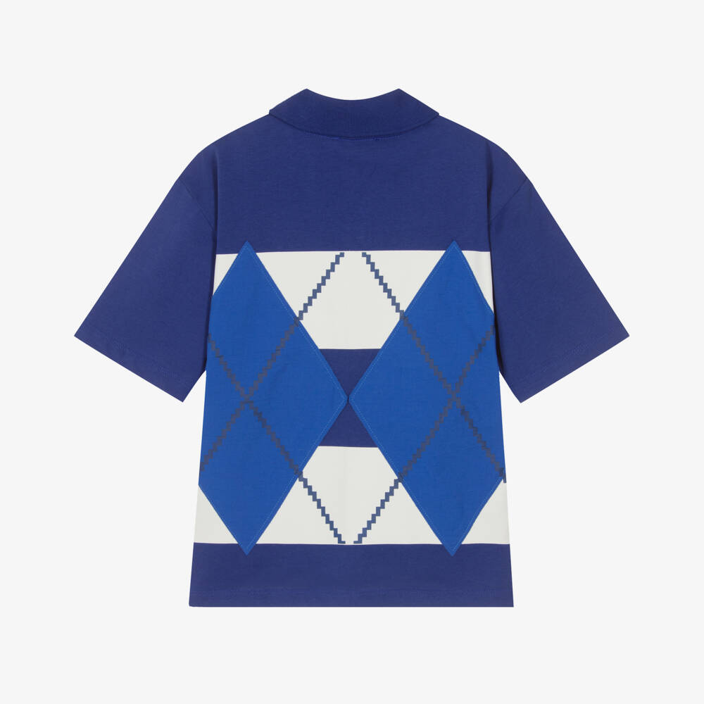 MARC JACOBS-Boys Cobalt Blue Cotton Argyle Polo Shirt | Childrensalon