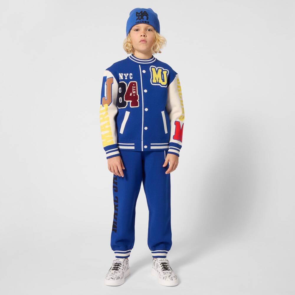MARC JACOBS-Boys Cobalt Blue & Ivory Knitted Varsity Sweater | Childrensalon