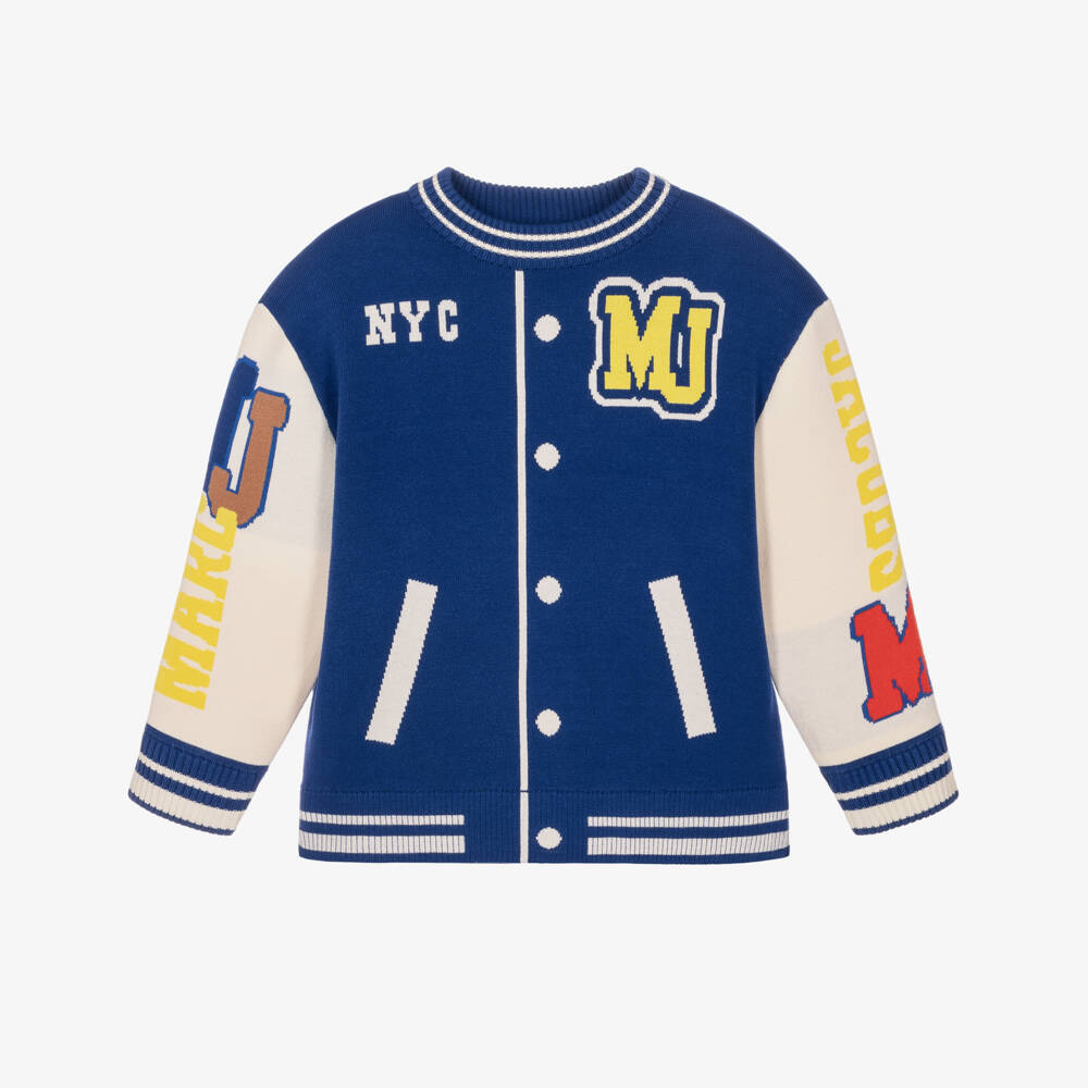MARC JACOBS-Boys Cobalt Blue & Ivory Knitted Varsity Sweater | Childrensalon