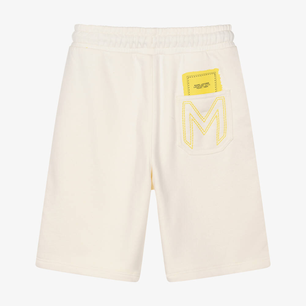 MARC JACOBS-Boys Cream Jersey Shorts with Yellow Trims | Childrensalon