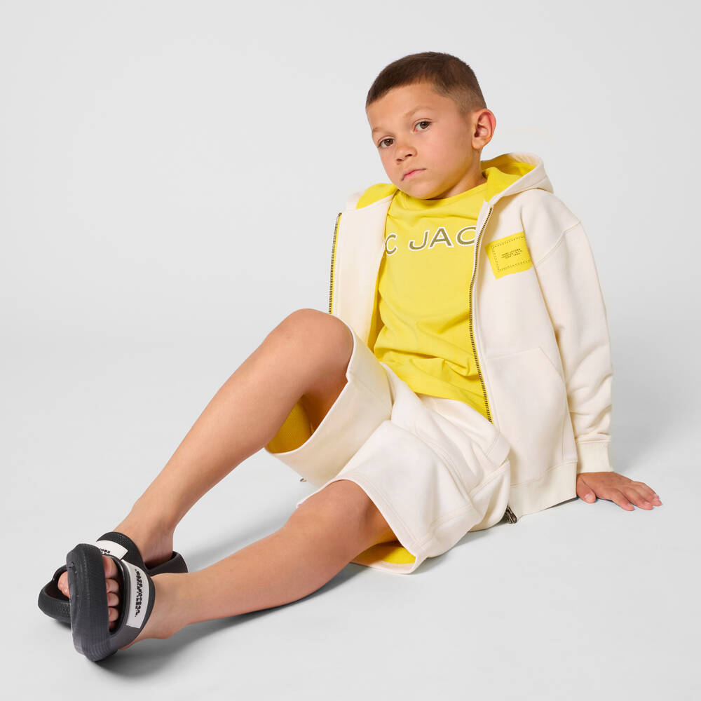 MARC JACOBS-Boys Cream Jersey Shorts with Yellow Trims | Childrensalon