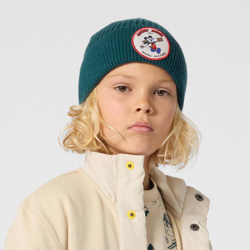 MARC JACOBS-Boys Green Mickey Mouse Badge Beanie Hat | Childrensalon