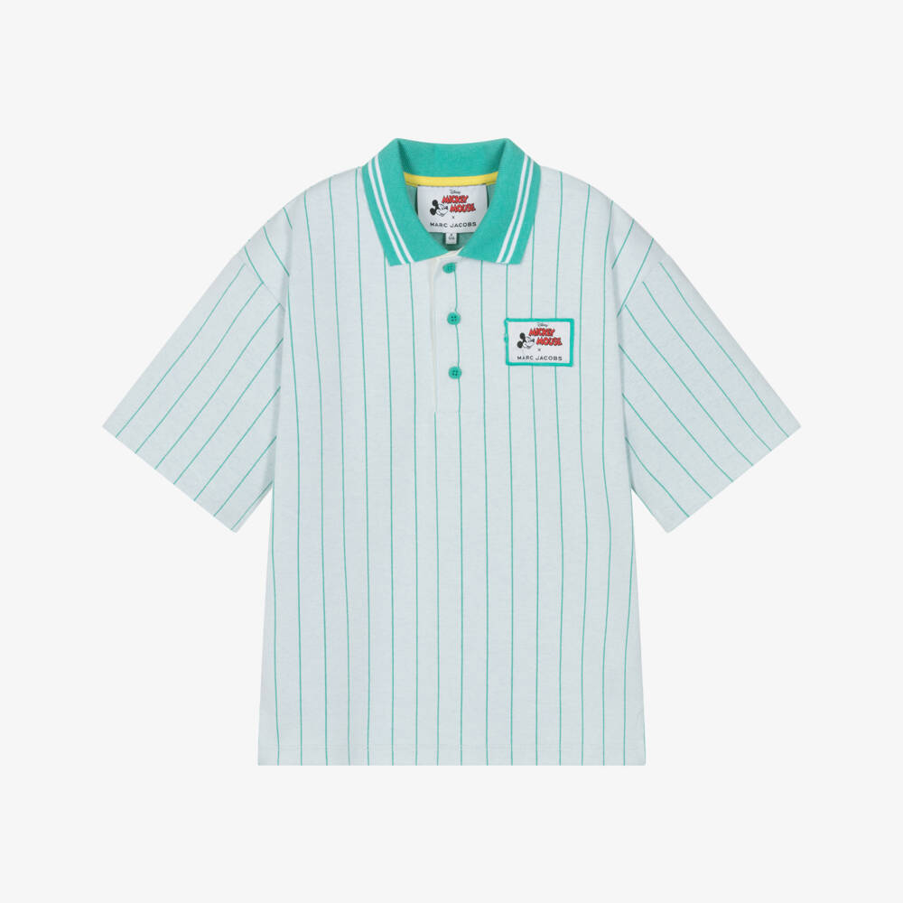 MARC JACOBS-Boys Green Striped Mickey Mouse Tennis Polo Shirt | Childrensalon