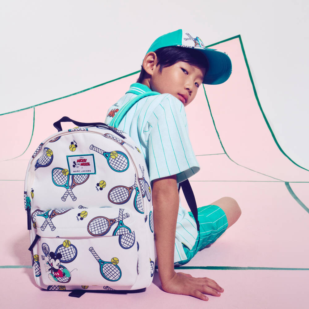 MARC JACOBS-Boys Green Striped Mickey Mouse Tennis Polo Shirt | Childrensalon