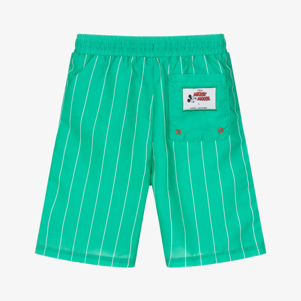 MARC JACOBS-Boys Green & White Striped Swim Shorts | Childrensalon