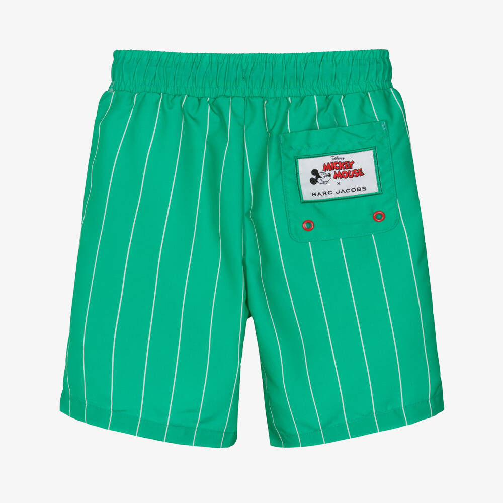 MARC JACOBS-Boys Green & White Striped Swim Shorts | Childrensalon