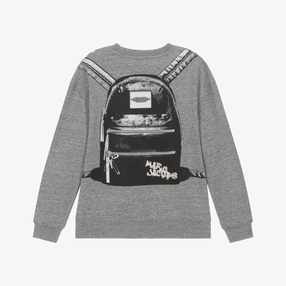 MARC JACOBS-Boys Grey Cotton Backpack Print Sweatshirt | Childrensalon