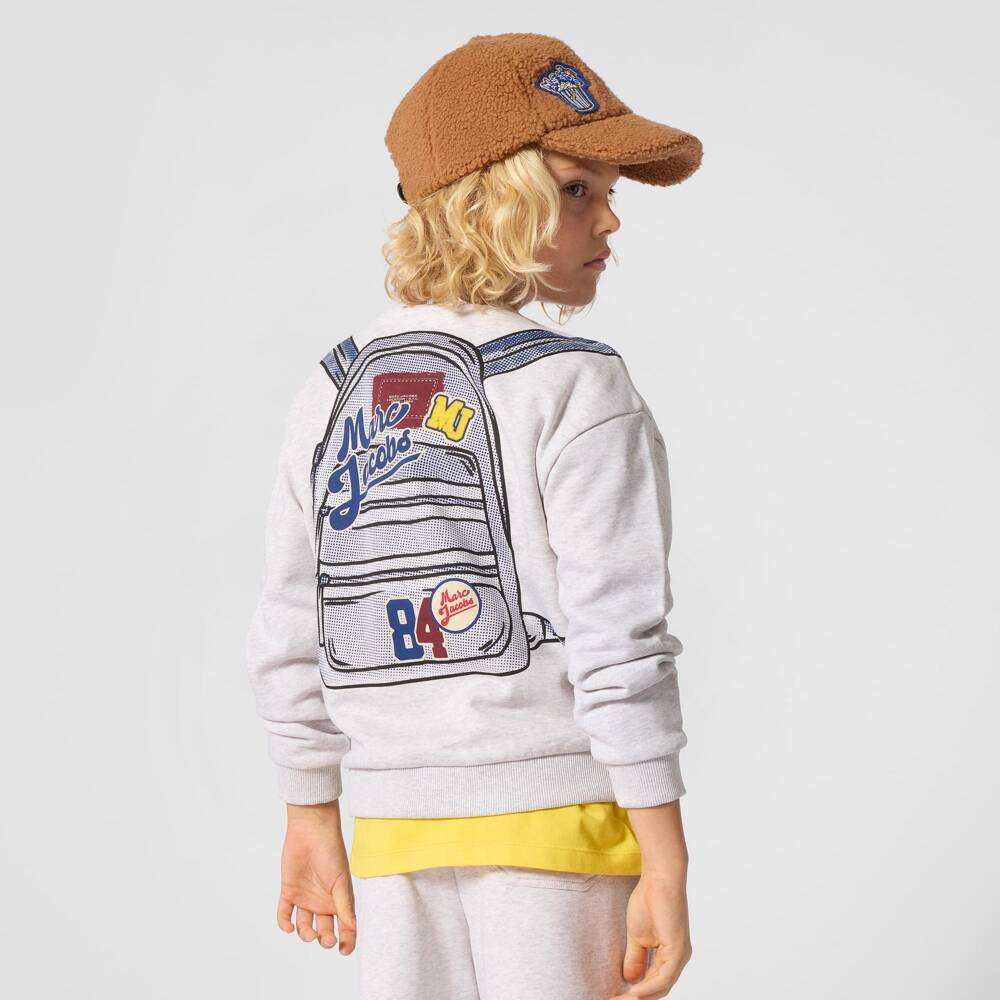 MARC JACOBS-Boys Grey Marl Backpack Print Sweatshirt | Childrensalon