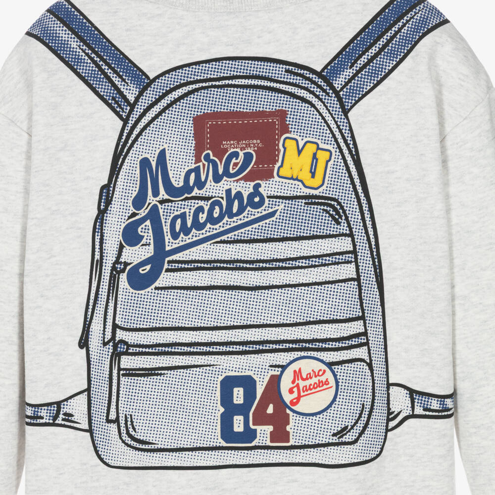 MARC JACOBS-Boys Grey Marl Backpack Print Sweatshirt | Childrensalon
