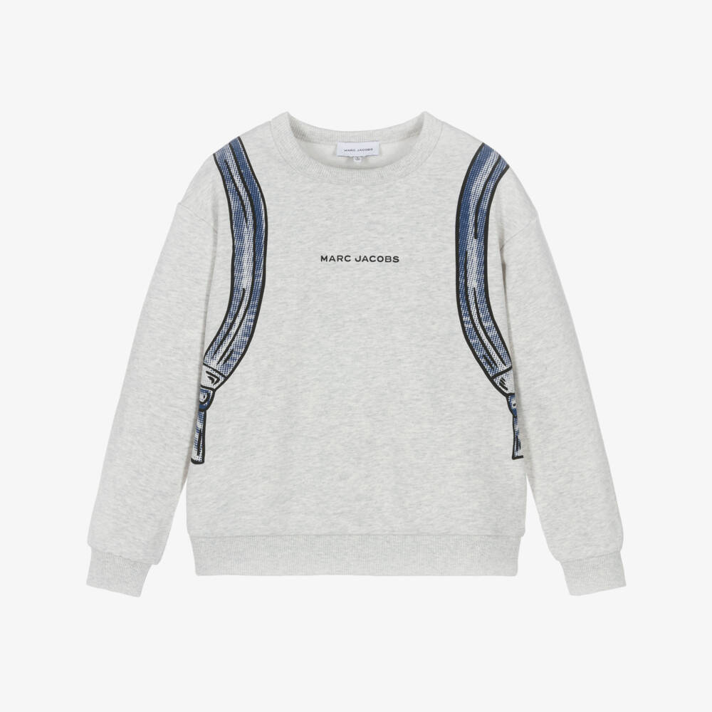 MARC JACOBS-Boys Grey Marl Backpack Print Sweatshirt | Childrensalon