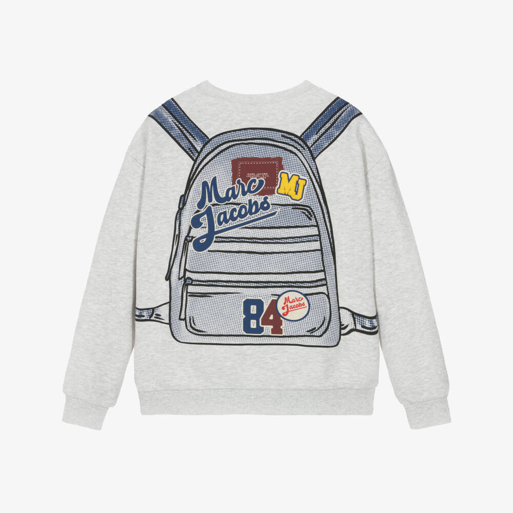 MARC JACOBS-Boys Grey Marl Backpack Print Sweatshirt | Childrensalon