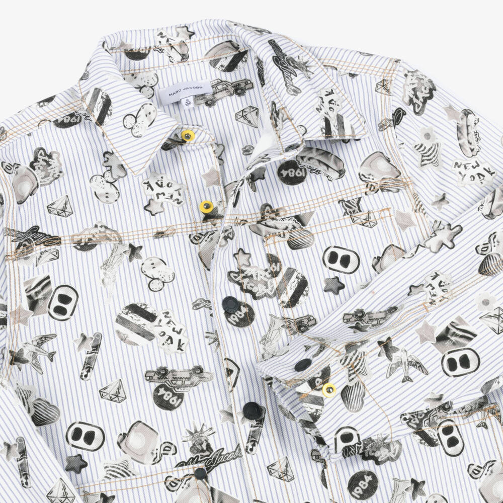 MARC JACOBS-Boys Grey & White Striped Cotton Overshirt | Childrensalon