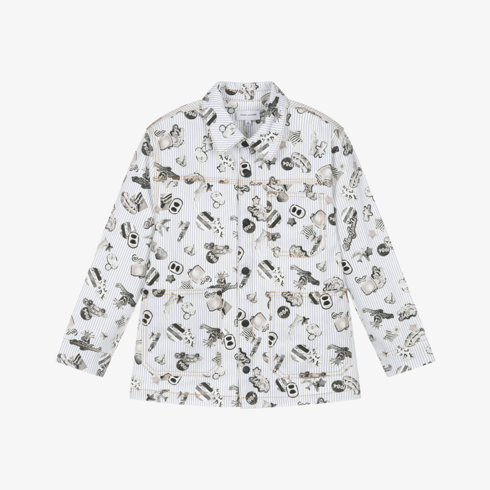 MARC JACOBS-Boys Grey & White Striped Cotton Overshirt | Childrensalon