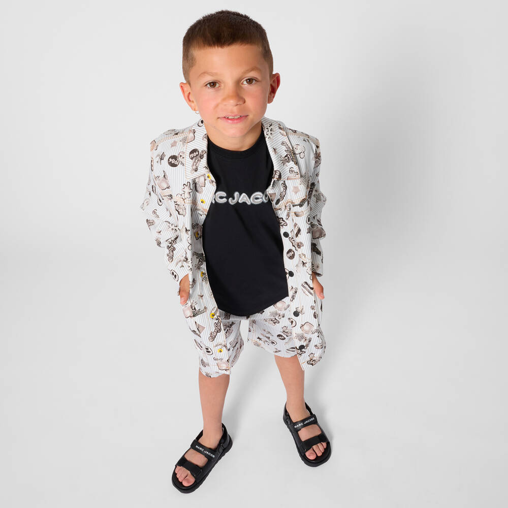 MARC JACOBS-Boys Grey & White Striped Cotton Shorts | Childrensalon