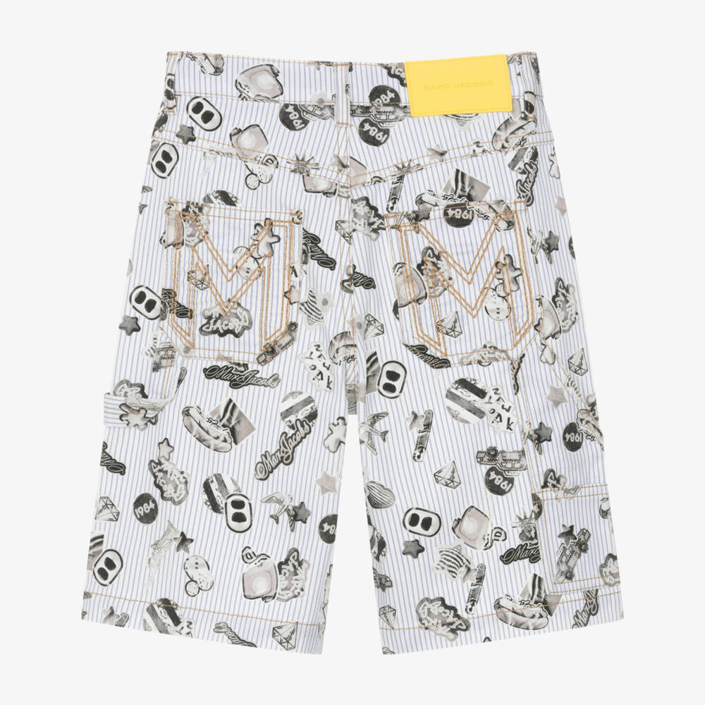 MARC JACOBS-Boys Grey & White Striped Cotton Shorts | Childrensalon