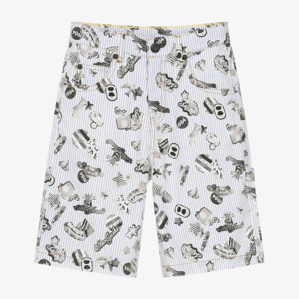MARC JACOBS-Boys Grey & White Striped Cotton Shorts | Childrensalon