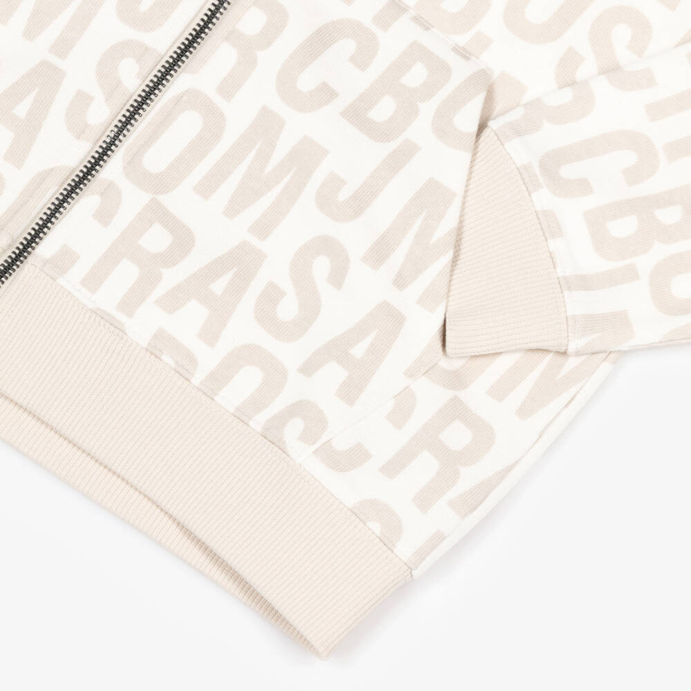 MARC JACOBS-Boys Ivory & Beige Monogram Cotton Zip-Up Top | Childrensalon