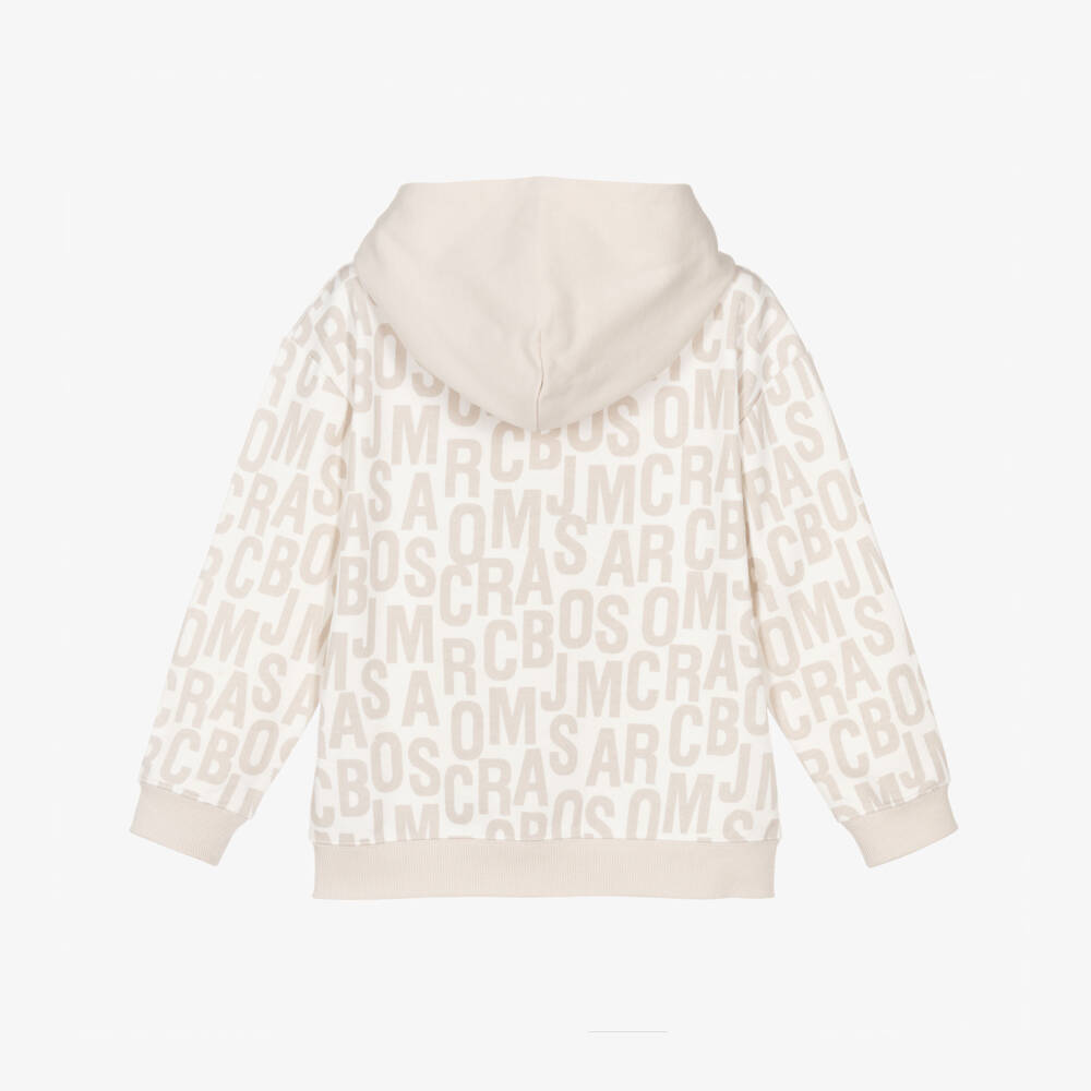 MARC JACOBS-Boys Ivory & Beige Monogram Cotton Zip-Up Top | Childrensalon