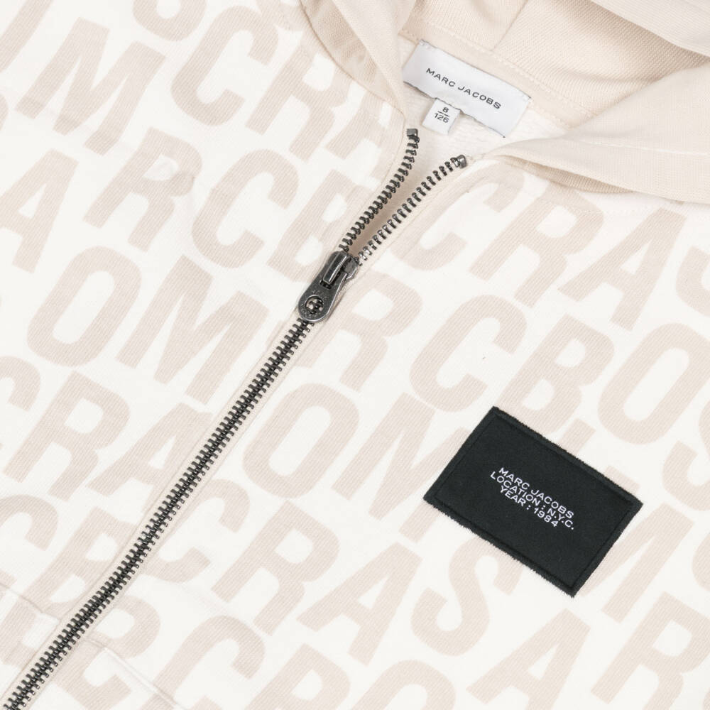 MARC JACOBS-Boys Ivory & Beige Monogram Cotton Zip-Up Top | Childrensalon