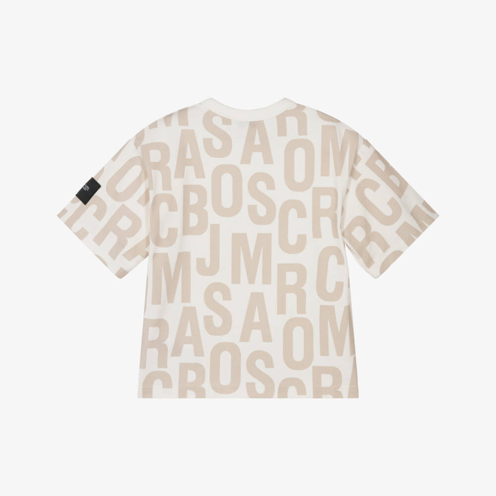 MARC JACOBS-Boys Ivory & Beige Monogram Piqué T-Shirt | Childrensalon