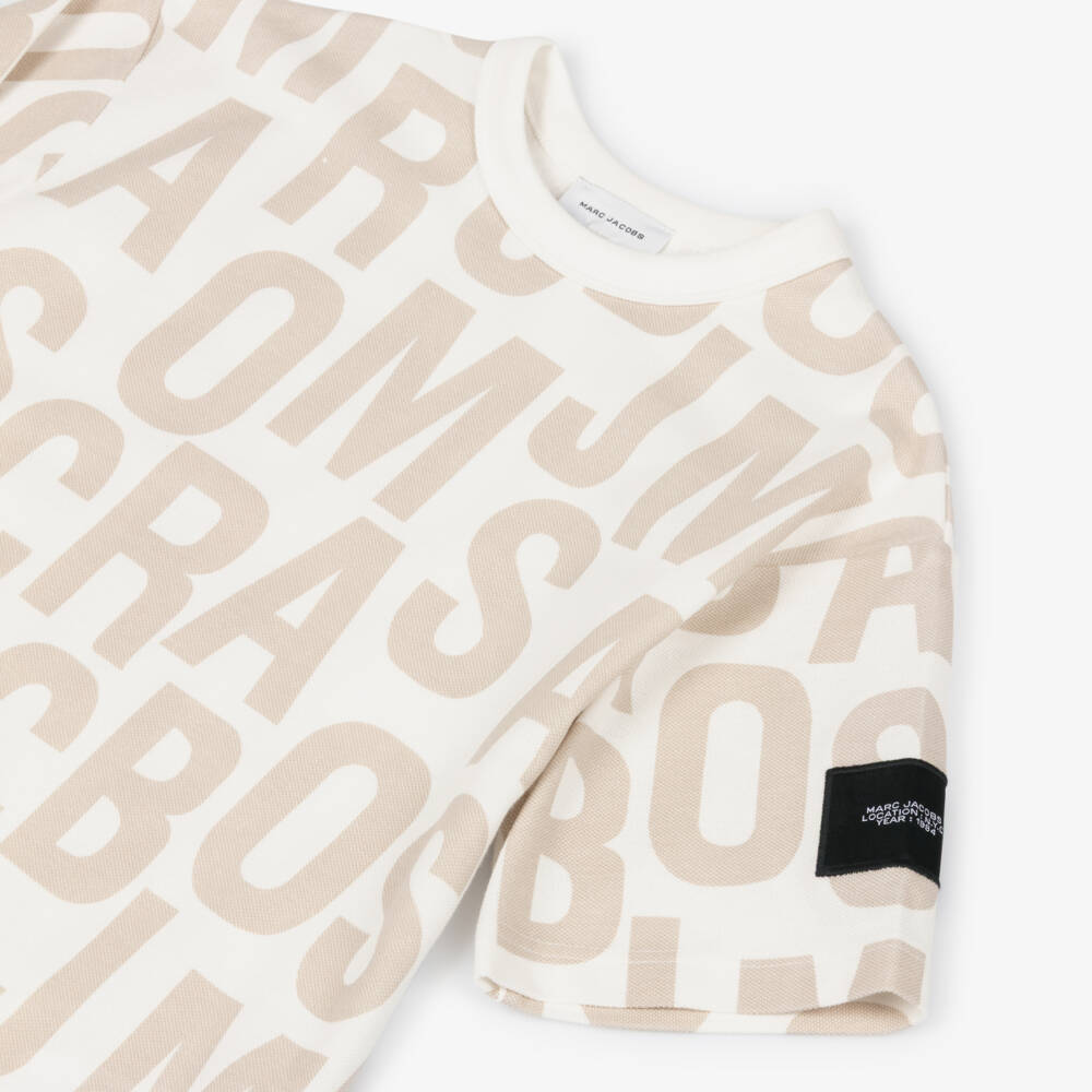 MARC JACOBS-Boys Ivory & Beige Monogram Piqué T-Shirt | Childrensalon