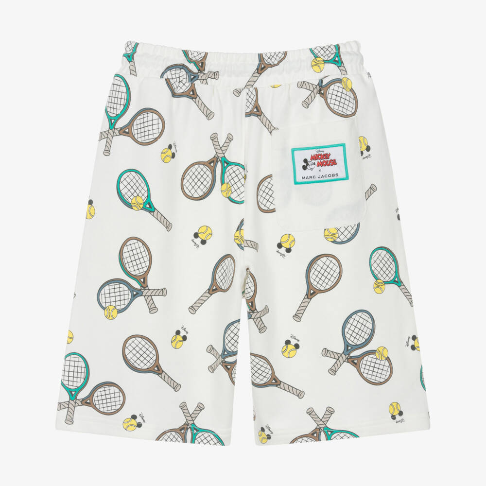 MARC JACOBS-Boys Ivory Cotton Jersey Shorts with Tennis Racquet Print | Childrensalon