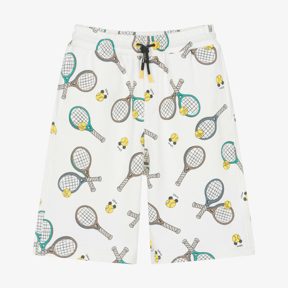 MARC JACOBS-Boys Ivory Cotton Jersey Shorts with Tennis Racquet Print | Childrensalon