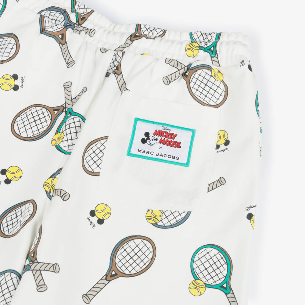 MARC JACOBS-Boys Ivory Cotton Jersey Shorts with Tennis Racquet Print | Childrensalon