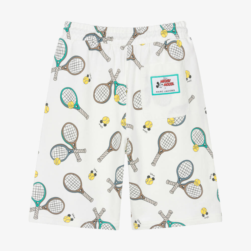 MARC JACOBS-Boys Ivory Cotton Jersey Shorts with Tennis Racquet Print | Childrensalon
