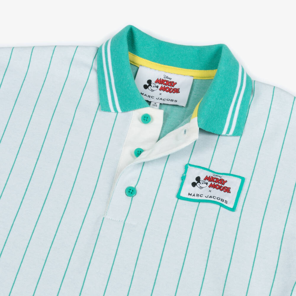 MARC JACOBS-Boys Ivory & Green Striped Mickey Mouse Tennis Polo Shirt | Childrensalon