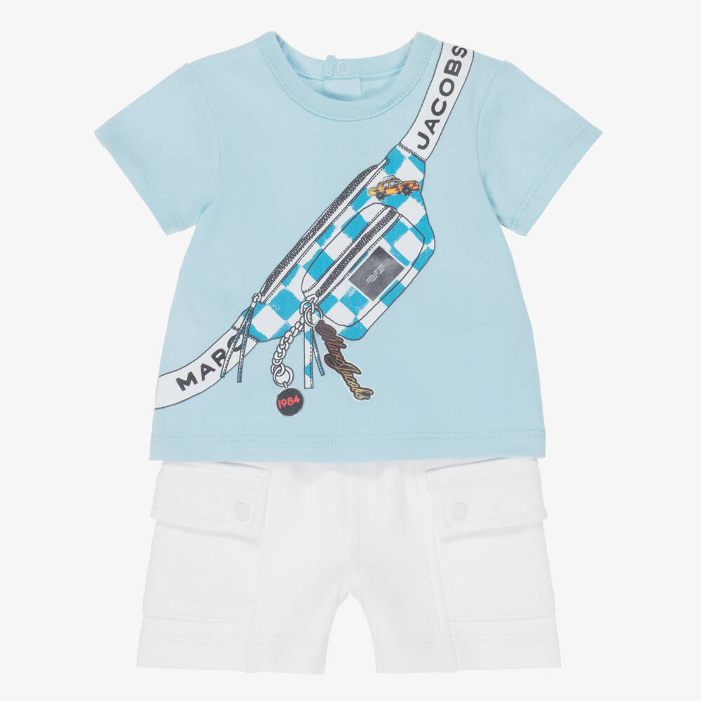 MARC JACOBS-Boys Pale Blue & White Jersey Shorts Set | Childrensalon