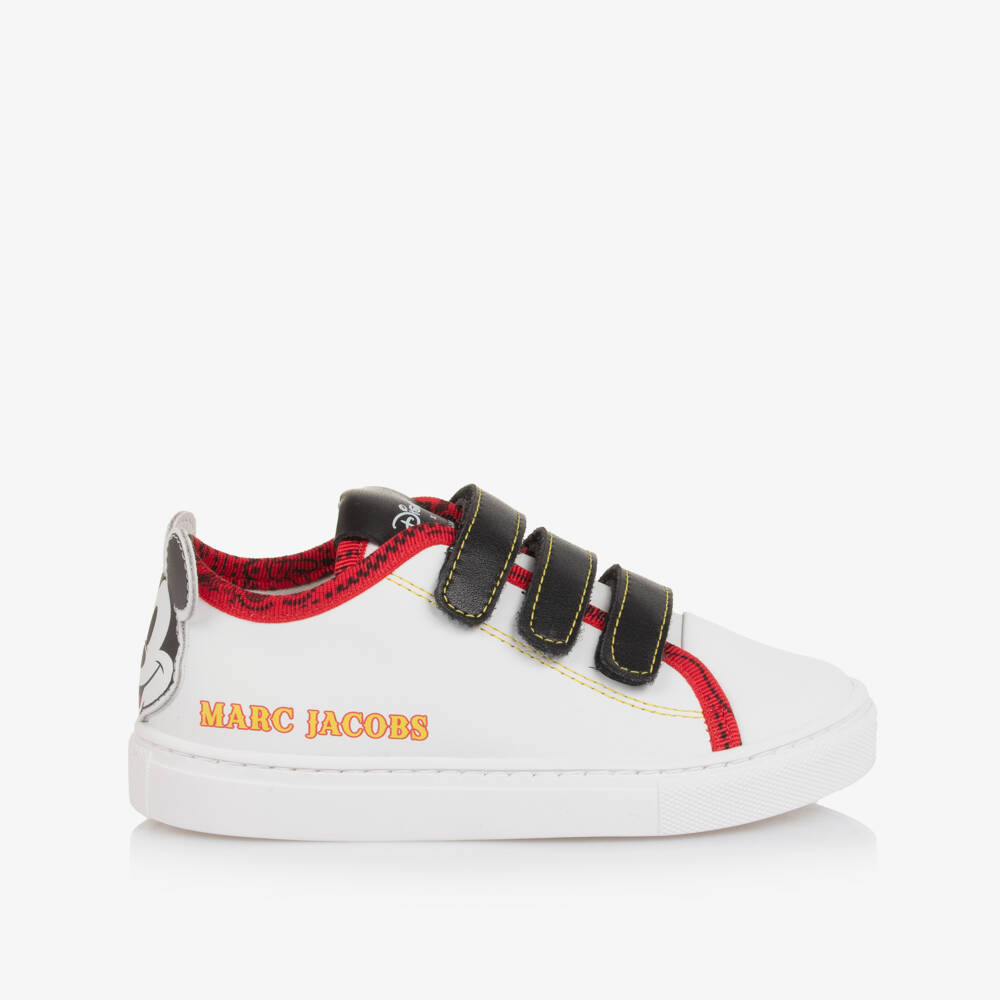 MARC JACOBS- Boys White & Black Leather Mickey Mouse Trainers | Childrensalon