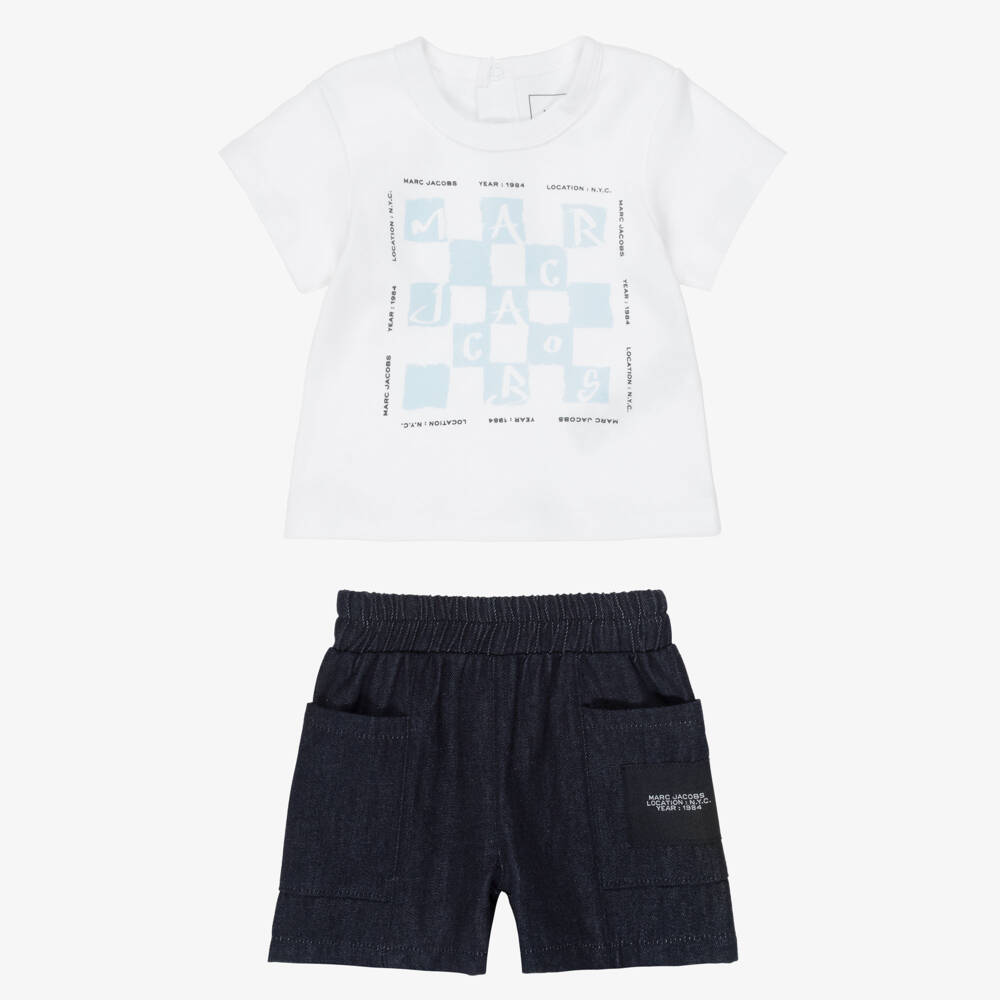 MARC JACOBS-Boys White Cotton Jersey & Blue Denim Shorts Set | Childrensalon