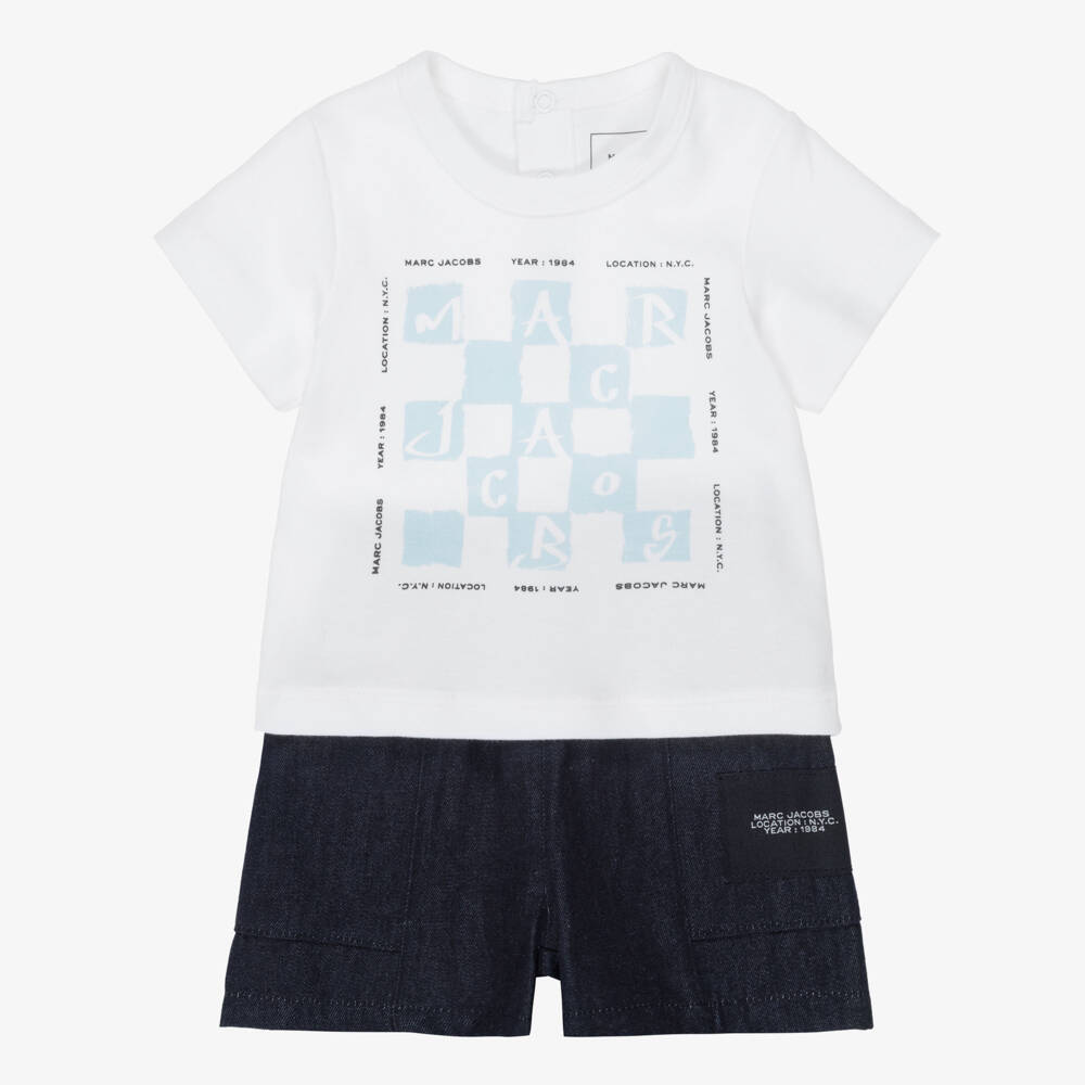 MARC JACOBS-Boys White Cotton Jersey & Blue Denim Shorts Set | Childrensalon