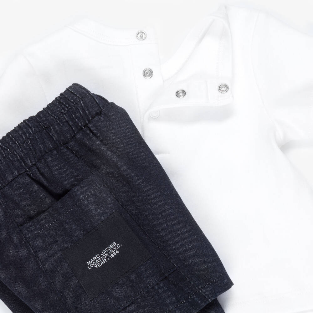 MARC JACOBS-Boys White Cotton Jersey & Blue Denim Shorts Set | Childrensalon