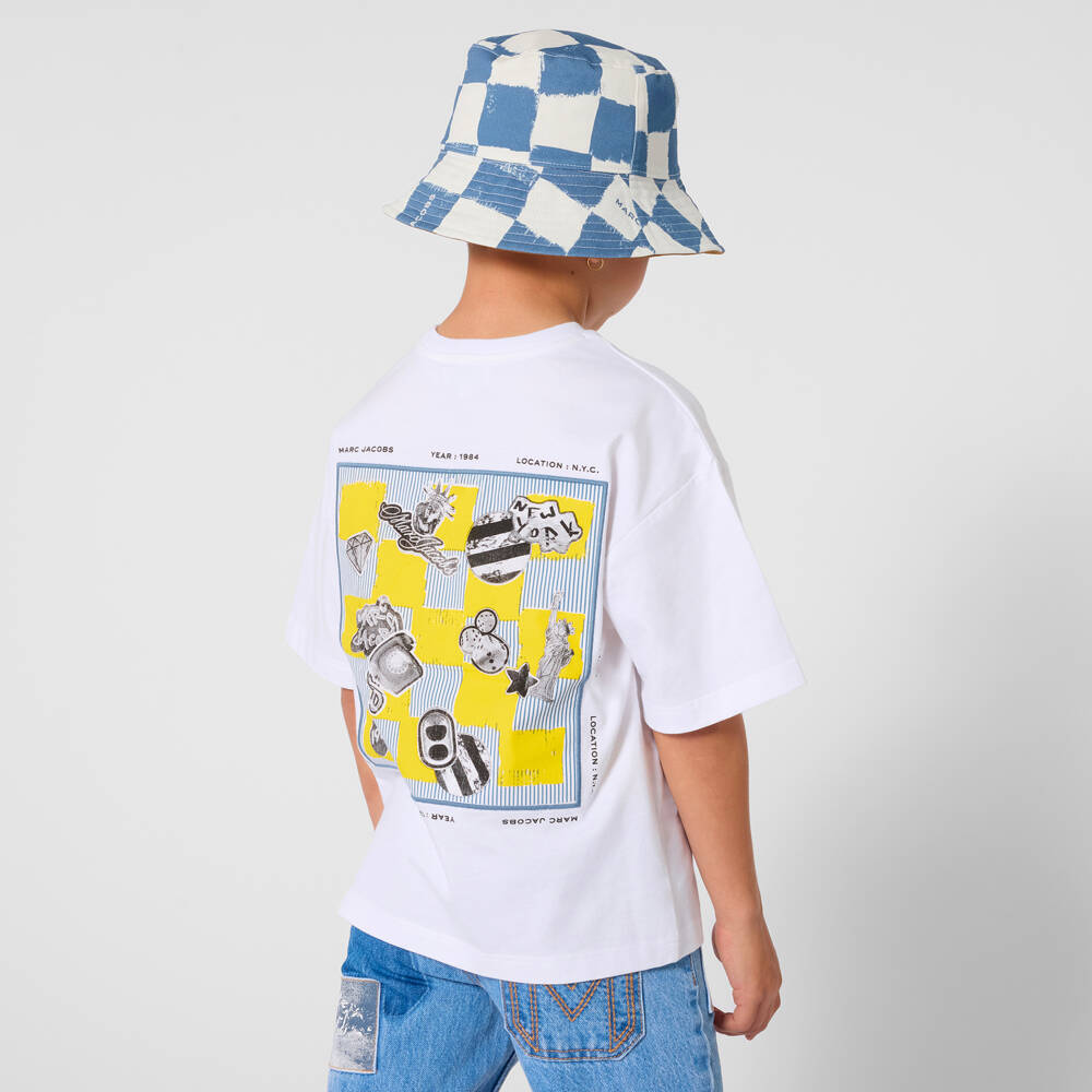 MARC JACOBS-تيشيرت قطن بطبعة غرافيك لون أبيض للأولاد | Childrensalon
