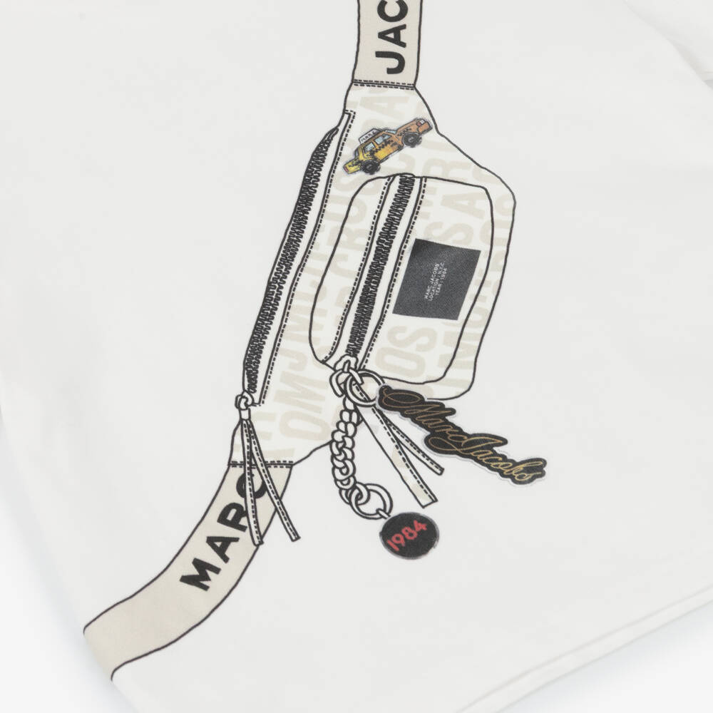 MARC JACOBS-Boys White Cotton T-Shirt with Belt Bag Graphic | Childrensalon