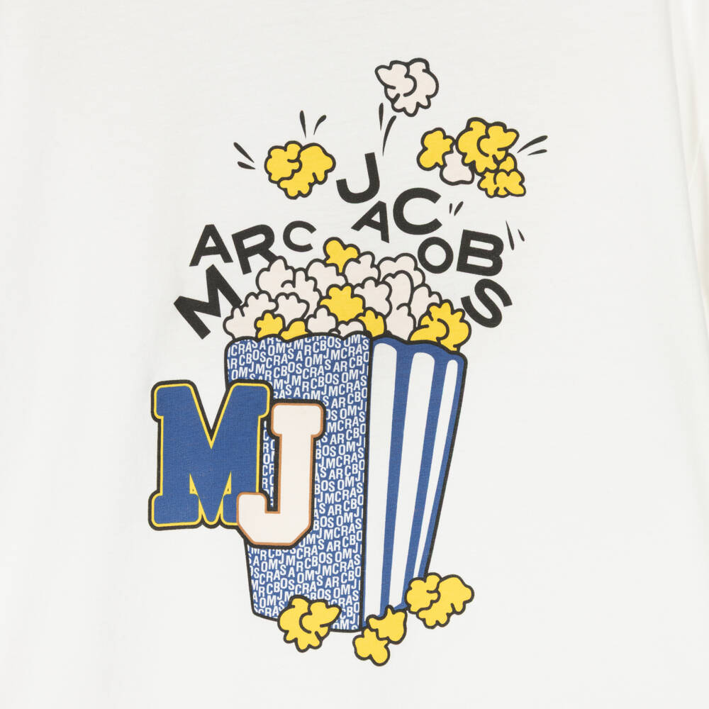 MARC JACOBS-Boys White Cotton T-Shirt with Popcorn Print | Childrensalon