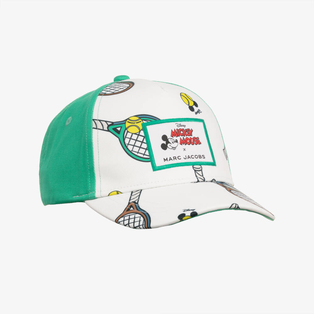 MARC JACOBS-Boys White & Green Mickey Mouse Tennis Print Cap | Childrensalon