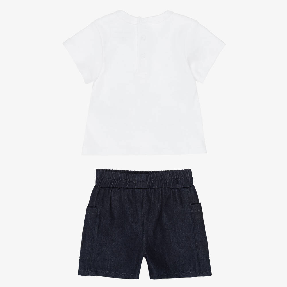 MARC JACOBS-Boys White Jersey & Blue Denim Shorts Set | Childrensalon