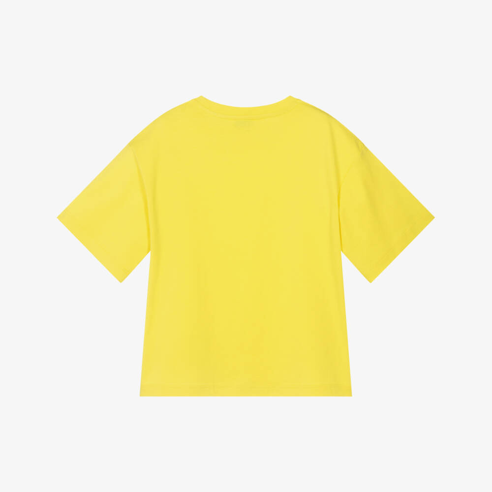 MARC JACOBS-Boys Yellow Cotton T-Shirt with Mesh-Effect Logo Print | Childrensalon